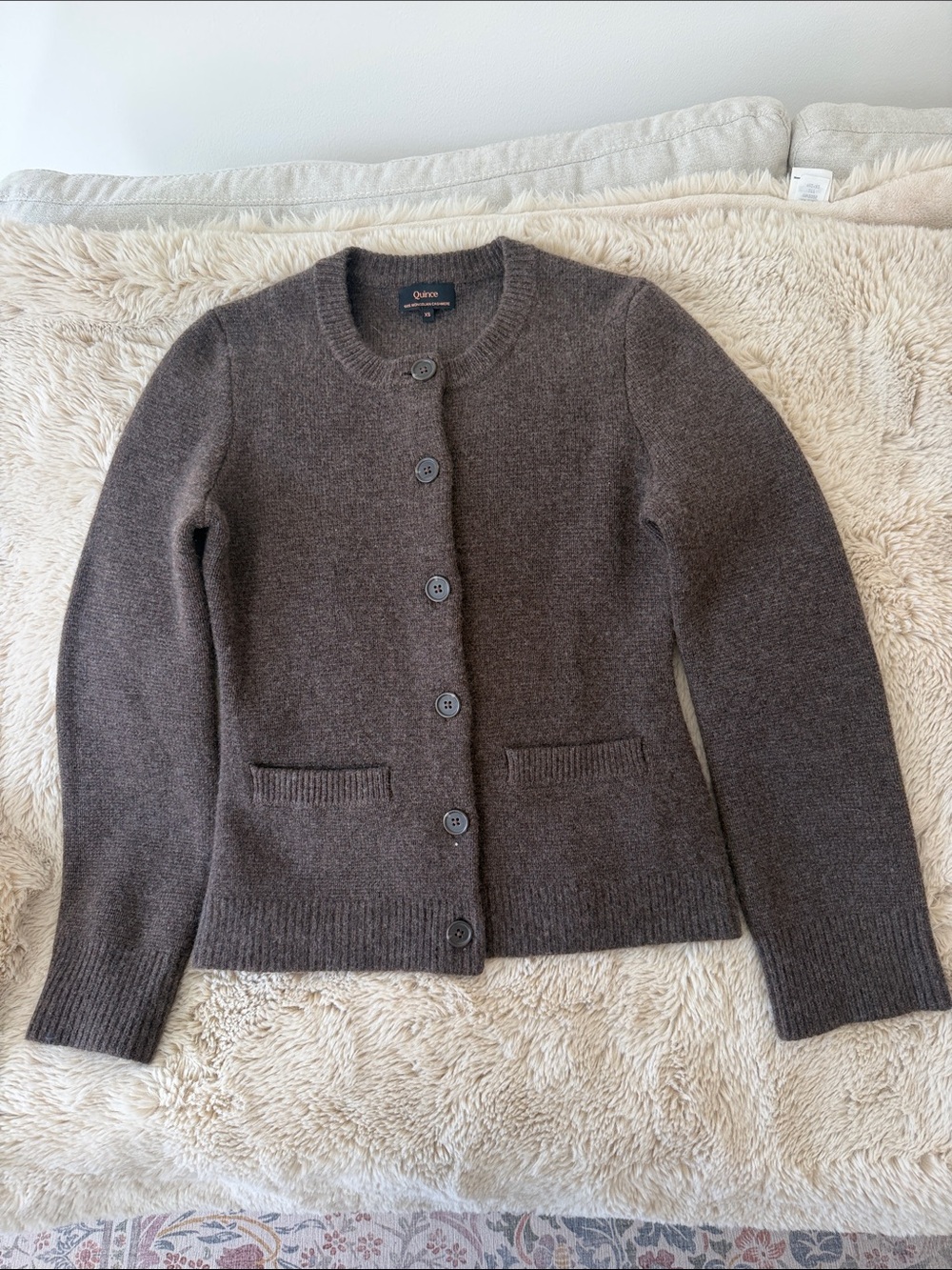 Quince Women's Dark Brown Crewneck Button-Up Cardigan